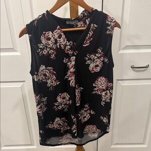Chic Floral Sleeveless Top - Black and Pink